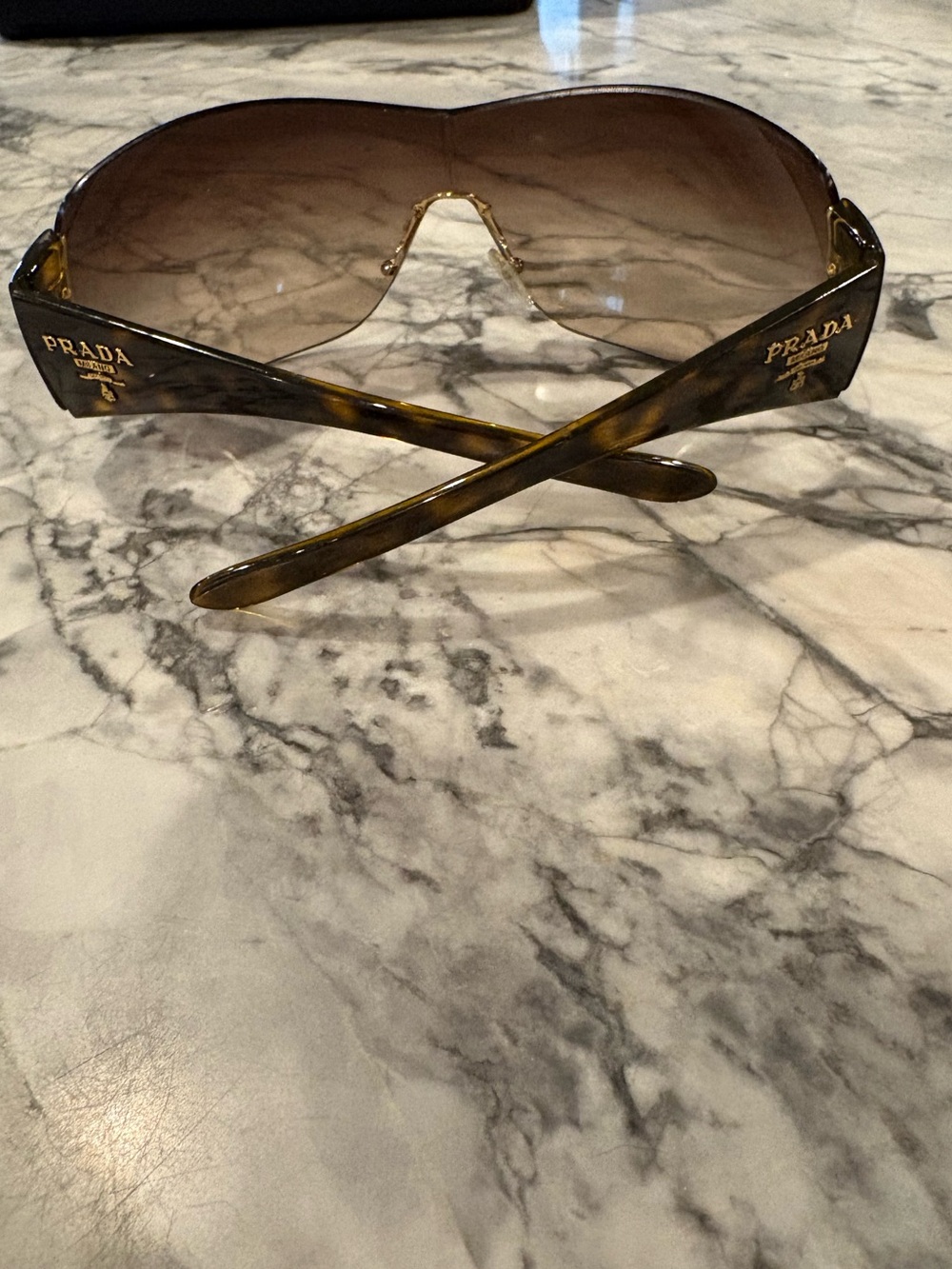 Prada Tortoiseshell Shield Sunglasses with Brown Gradient Lenses